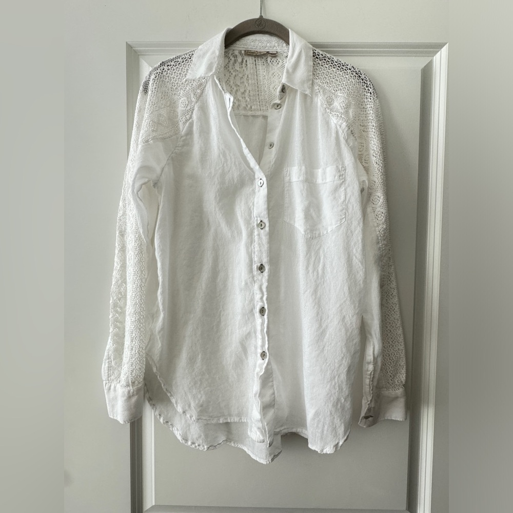 Anthropology Holding Horses Lace Long Sleeve Cotton Blend Shirt Size S - Picture 4 of 16